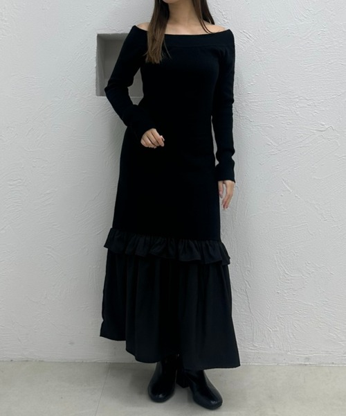 fupel(フぺル)の「back open hem gather knit onepiece / バックオープンヘムギャザーニットワンピース(ワンピース・レディース・アイボリー/ブラック・FREE)」の17枚目の写真