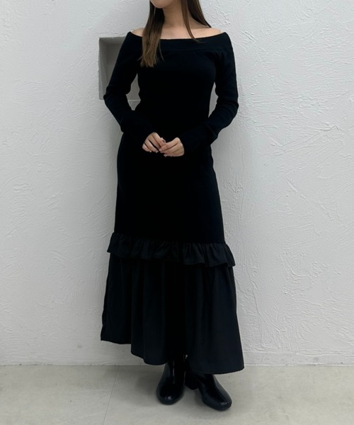 fupel(フぺル)の「back open hem gather knit onepiece / バックオープンヘムギャザーニットワンピース(ワンピース・レディース・アイボリー/ブラック・FREE)」の18枚目の写真