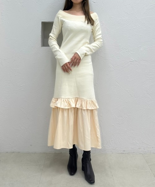 fupel(フぺル)の「back open hem gather knit onepiece / バックオープンヘムギャザーニットワンピース(ワンピース・レディース・アイボリー/ブラック・FREE)」の19枚目の写真