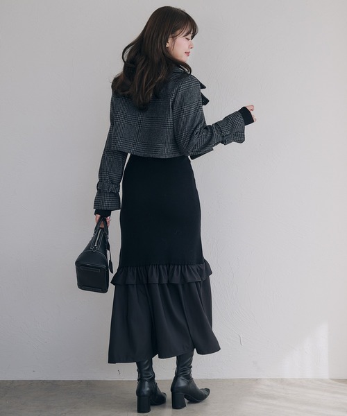 セール】back open hem gather knit onepiece / バックオープンヘム