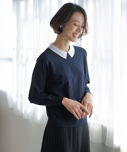 J.PRESS(ジェイプレス)の「レーヨンストレッチ 刺?襟 ニット(ニット/セーター・レディース・ブラック系/ベージュ系/ネイビー系・LARGE/MEDIUM)」の5枚目の写真