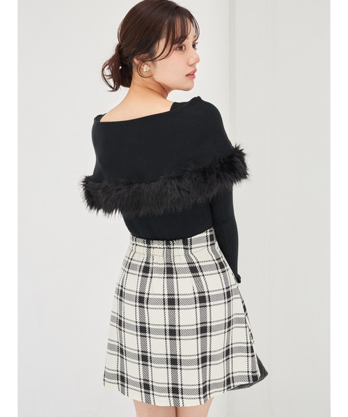 tocco closet(トッコ クローゼット)の「インナーパンツ付きゴールド釦チェックミニスカート(スカート・レディース・アイボリー/ブラック・M)」の6枚目の写真