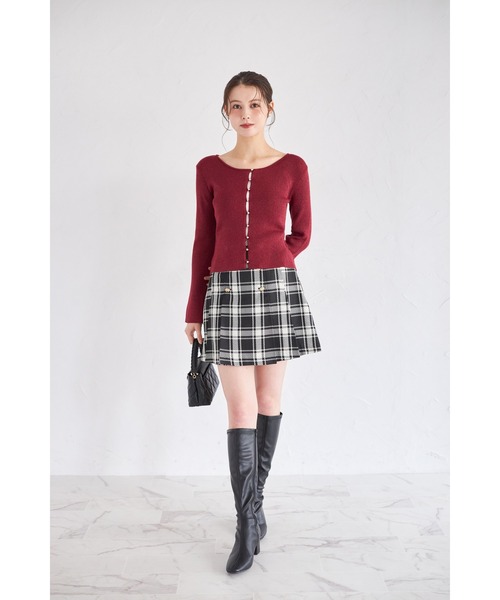 tocco closet(トッコ クローゼット)の「インナーパンツ付きゴールド釦チェックミニスカート(スカート・レディース・アイボリー/ブラック・M)」の8枚目の写真