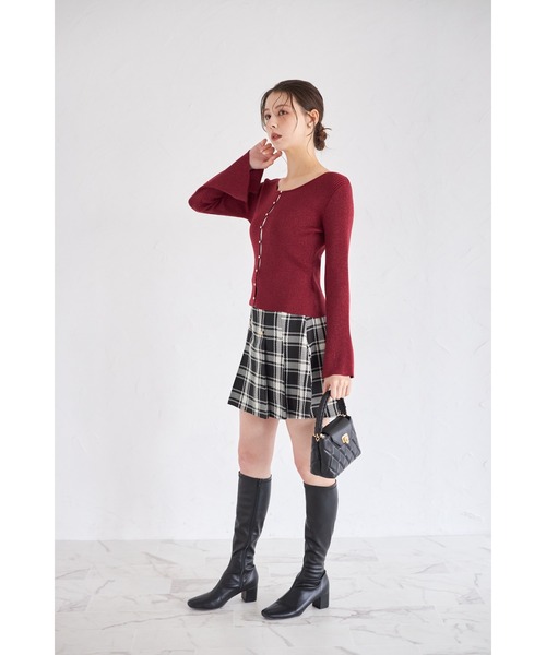 tocco closet(トッコ クローゼット)の「インナーパンツ付きゴールド釦チェックミニスカート(スカート・レディース・アイボリー/ブラック・M)」の9枚目の写真