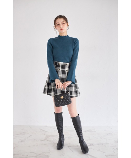 tocco closet(トッコ クローゼット)の「インナーパンツ付きゴールド釦チェックミニスカート(スカート・レディース・アイボリー/ブラック・M)」の11枚目の写真