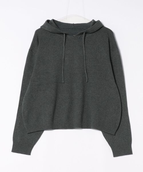 STYLEBLOCK（スタイルブロック）の「スウェットライクニットフーディプルオーバー（ニット/セーター・レディース・チャコールグレー/イエロー/アイボリー/ブラック/グレー・M）」の3枚目の写真