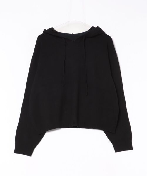 STYLEBLOCK（スタイルブロック）の「スウェットライクニットフーディプルオーバー（ニット/セーター・レディース・チャコールグレー/イエロー/アイボリー/ブラック/グレー・M）」の7枚目の写真