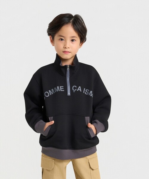 COMME CA ISM(コムサイズム)の「ハーフジッププルオーバー(スウェット・キッズ・グリーン/アイボリー/ブラック・110cm/150cm/130cm/140cm/120cm/100cm)」の1枚目の写真