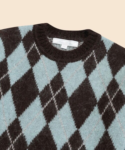 セール】キッドモヘアブレンド チョコミントアーガイル クルーネック