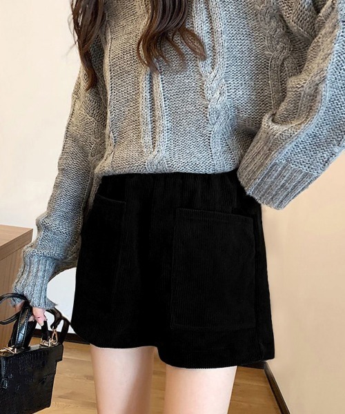 Miniministore(ミニミニストア)の「コーデュロイショートパンツ 裏起毛短パン(スラックス・レディース・ブラック/ライトベージュ・FREE)」の6枚目の写真