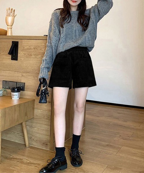 Miniministore(ミニミニストア)の「コーデュロイショートパンツ 裏起毛短パン(スラックス・レディース・ブラック/ライトベージュ・FREE)」の9枚目の写真