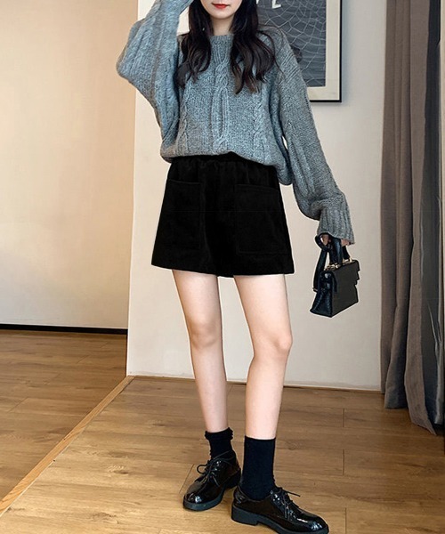 Miniministore(ミニミニストア)の「コーデュロイショートパンツ 裏起毛短パン(スラックス・レディース・ブラック/ライトベージュ・FREE)」の10枚目の写真