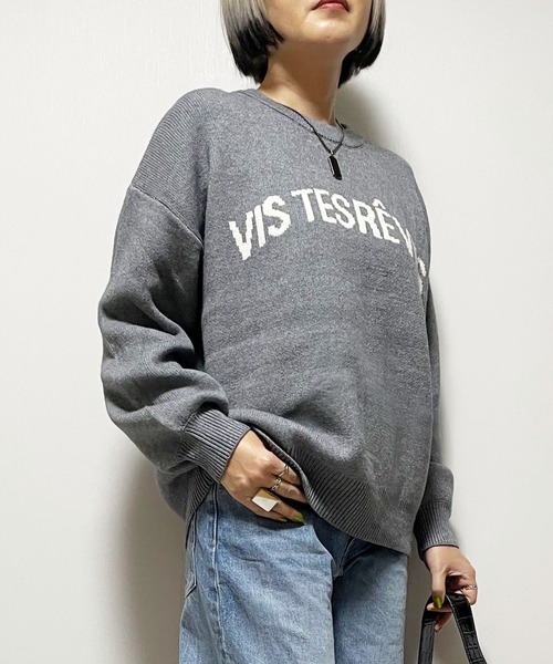 Fizz（フィズ）の「ロゴジャガードニット（ニット/セーター・レディース・アイボリー/グレー/ボルドー/ネイビー・M）」の7枚目の写真