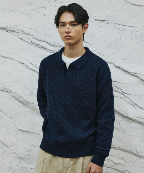 SIGNATURE（シグネチャ）の「ケーブルカラーニット[ネイビー]（ニット/セーター・レディース・その他・MEDIUM/LARGE）」の2枚目の写真