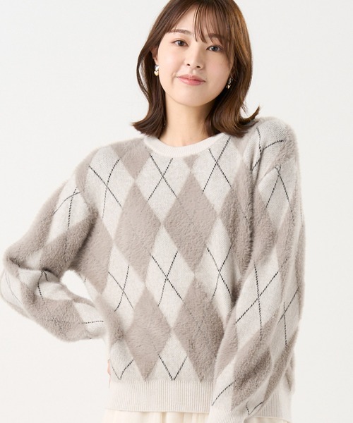 TOKYO SHIRTS（トウキョウシャツ）の「【Pitta Re:)】 フェザーアーガイル プルオーバー（ニット/セーター・レディース・ブラウン/グレー・M/L）」の2枚目の写真