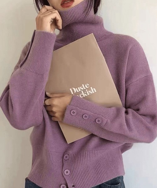 Beststore(ベストストア)の「【秋冬】ハイネック タートルボタン ニットセーター トップス(ニット/セーター・レディース・ブラック/カーキ/グレー/ホワイト/グリーン/キャメル/ベージュ/パープル/ブラウン・FREE)」の8枚目の写真
