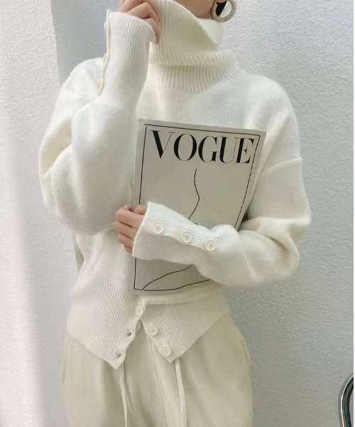 Beststore(ベストストア)の「【秋冬】ハイネック タートルボタン ニットセーター トップス(ニット/セーター・レディース・ブラック/カーキ/グレー/ホワイト/グリーン/キャメル/ベージュ/パープル/ブラウン・FREE)」の10枚目の写真