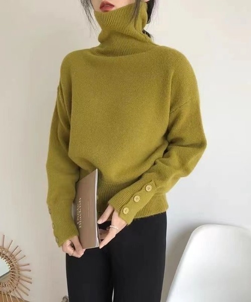 Beststore(ベストストア)の「【秋冬】ハイネック タートルボタン ニットセーター トップス(ニット/セーター・レディース・ブラック/カーキ/グレー/ホワイト/グリーン/キャメル/ベージュ/パープル/ブラウン・FREE)」の18枚目の写真