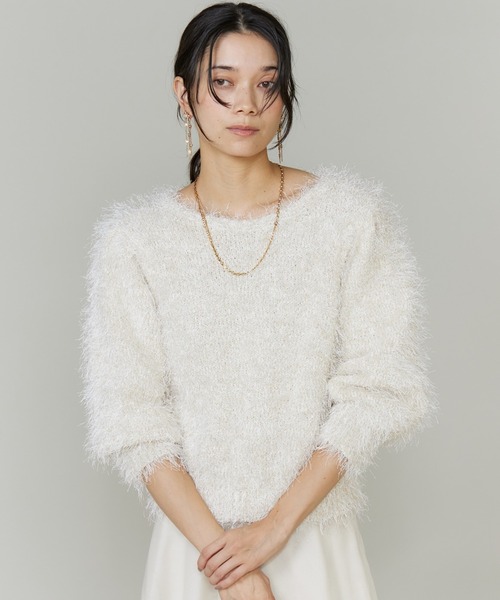 INED(イネド)の「シャギーヤーンニットプルオーバー(ニット/セーター・レディース・オフホワイト/ブラック・9号/11号)」の10枚目の写真