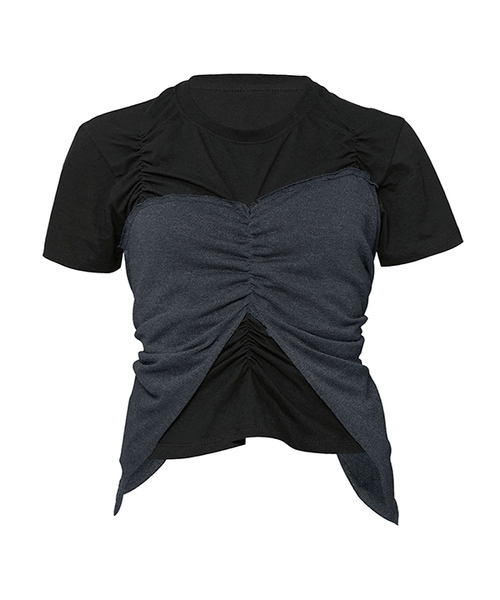 FLAREUP(フレアアップ)の「Bustier Layered T-Shirt (FL-122_Black&Charcoal)(Tシャツ/カットソー・レディース・チャコールグレー×ブラック・OS)」の1枚目の写真