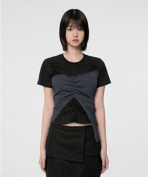 FLAREUP(フレアアップ)の「Bustier Layered T-Shirt (FL-122_Black&Charcoal)(Tシャツ/カットソー・レディース・チャコールグレー×ブラック・OS)」の4枚目の写真