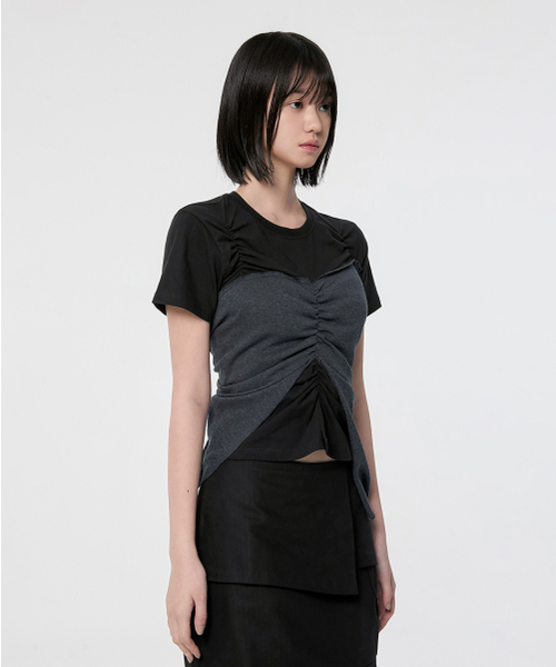 FLAREUP(フレアアップ)の「Bustier Layered T-Shirt (FL-122_Black&Charcoal)(Tシャツ/カットソー・レディース・チャコールグレー×ブラック・OS)」の5枚目の写真