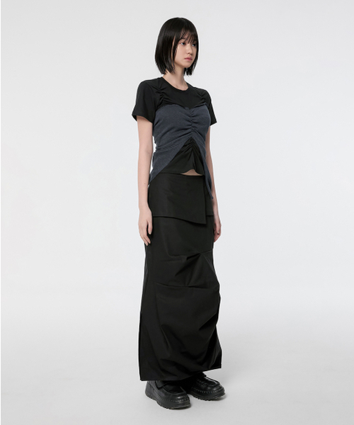 FLAREUP(フレアアップ)の「Bustier Layered T-Shirt (FL-122_Black&Charcoal)(Tシャツ/カットソー・レディース・チャコールグレー×ブラック・OS)」の8枚目の写真