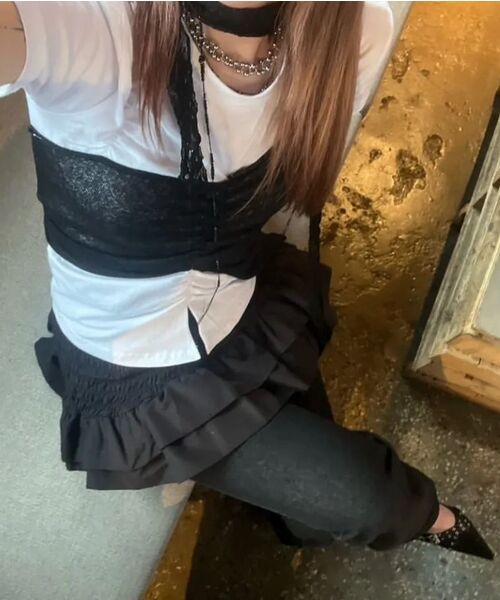 FLAREUP(フレアアップ)の「Bustier Layered T-Shirt (FL-122_Black&Charcoal)(Tシャツ/カットソー・レディース・チャコールグレー×ブラック・OS)」の17枚目の写真