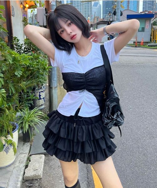 FLAREUP(フレアアップ)の「Bustier Layered T-Shirt (FL-122_Black&Charcoal)(Tシャツ/カットソー・レディース・チャコールグレー×ブラック・OS)」の18枚目の写真