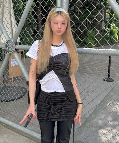 FLAREUP(フレアアップ)の「Bustier Layered T-Shirt (FL-122_Black&Charcoal)(Tシャツ/カットソー・レディース・チャコールグレー×ブラック・OS)」の21枚目の写真