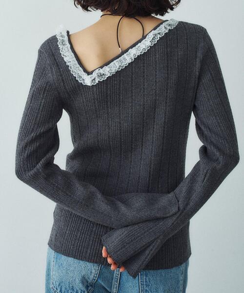 CODE A(コードエー)の「◆lace frill asymmetric knit(ニット/セーター・レディース・オフホワイト/グレー・00)」の4枚目の写真