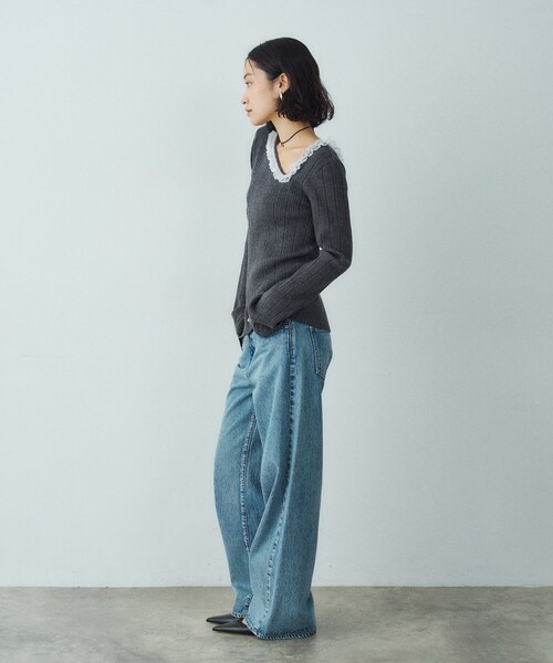 CODE A（コードエー）の「lace frill asymmetric knit（ニット