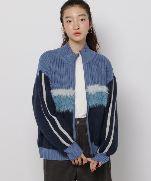 niko and...（ニコアンド）の「フェザー&ラインZIPカーディガン（カーディガン/ボレロ・レディース・アイボリー/ネイビー/ブラウン・FREE）」の3枚目の写真