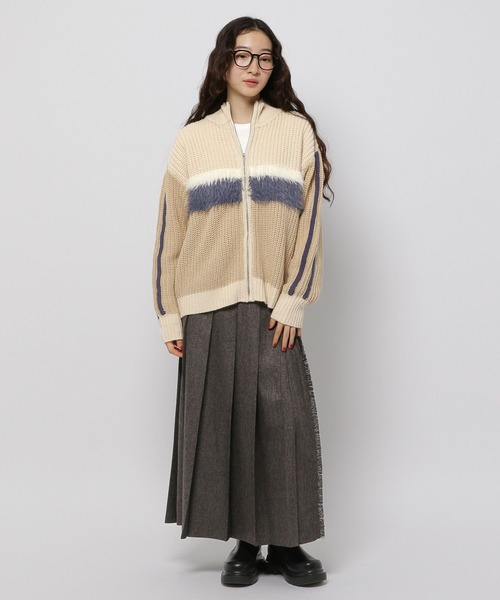 niko and...（ニコアンド）の「フェザー&ラインZIPカーディガン（カーディガン/ボレロ・レディース・アイボリー/ネイビー/ブラウン・FREE）」の5枚目の写真