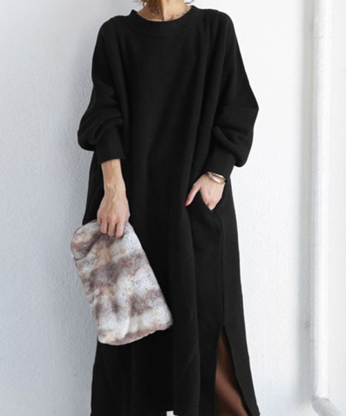 SallyLunn（サリーラン）の「スリットロングワンピース（ワンピース・レディース・ブラック/グレー・MEDIUM/LARGE）」の2枚目の写真