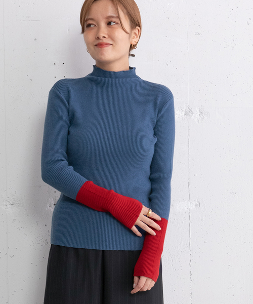 POU DOU DOU(プードゥドゥ)の「シアバターバイカラーハイネックリブニット(ニット/セーター・レディース・アイボリー/ブラック/グリーン/ブルー・M)」の4枚目の写真