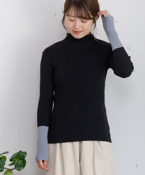 POU DOU DOU(プードゥドゥ)の「シアバターバイカラーハイネックリブニット(ニット/セーター・レディース・アイボリー/ブラック/グリーン/ブルー・M)」の13枚目の写真