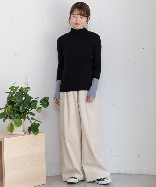 POU DOU DOU(プードゥドゥ)の「シアバターバイカラーハイネックリブニット(ニット/セーター・レディース・アイボリー/ブラック/グリーン/ブルー・M)」の16枚目の写真