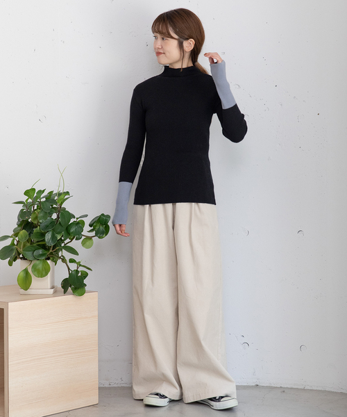 POU DOU DOU(プードゥドゥ)の「シアバターバイカラーハイネックリブニット(ニット/セーター・レディース・アイボリー/ブラック/グリーン/ブルー・M)」の17枚目の写真