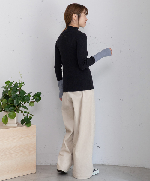 POU DOU DOU(プードゥドゥ)の「シアバターバイカラーハイネックリブニット(ニット/セーター・レディース・アイボリー/ブラック/グリーン/ブルー・M)」の18枚目の写真