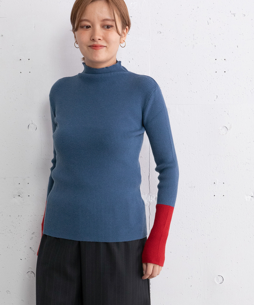 POU DOU DOU(プードゥドゥ)の「シアバターバイカラーハイネックリブニット(ニット/セーター・レディース・アイボリー/ブラック/グリーン/ブルー・M)」の20枚目の写真