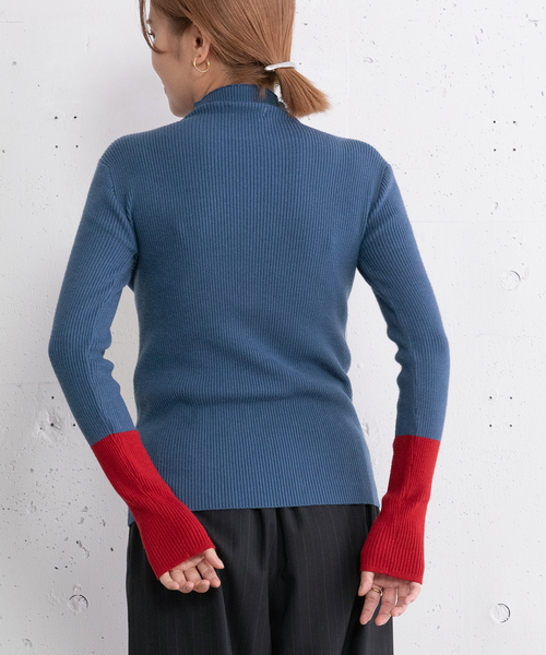 POU DOU DOU(プードゥドゥ)の「シアバターバイカラーハイネックリブニット(ニット/セーター・レディース・アイボリー/ブラック/グリーン/ブルー・M)」の21枚目の写真