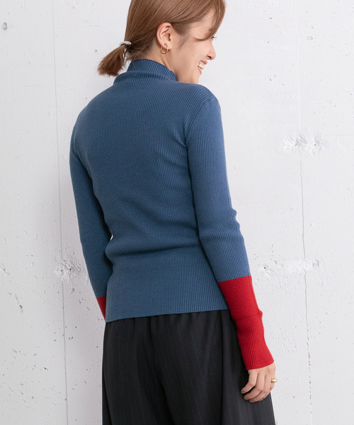 POU DOU DOU(プードゥドゥ)の「シアバターバイカラーハイネックリブニット(ニット/セーター・レディース・アイボリー/ブラック/グリーン/ブルー・M)」の22枚目の写真