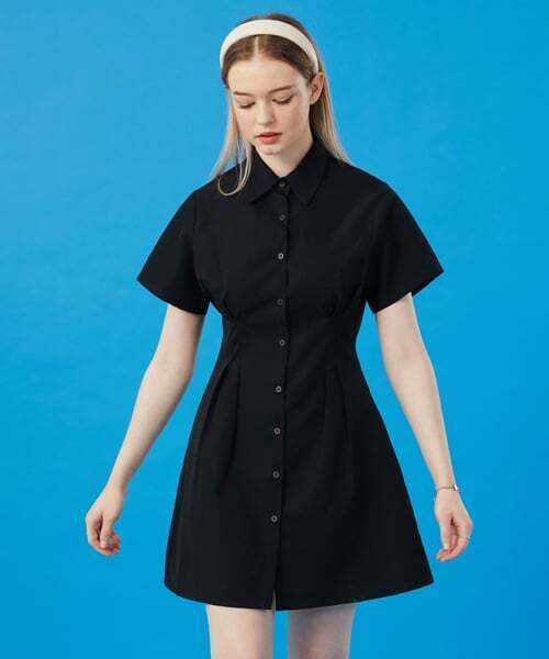 KOLEAT（コレット）の「WOMENクロップスリム無地半袖シャツミニワンピース【BLACK】スカートスカートver。（ワンピース・レディース・その他・FREE）」の2枚目の写真