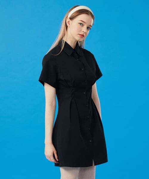 KOLEAT（コレット）の「WOMENクロップスリム無地半袖シャツミニワンピース【BLACK】スカートスカートver。（ワンピース・レディース・その他・FREE）」の3枚目の写真