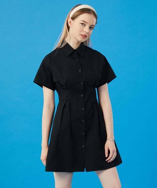 KOLEAT（コレット）の「WOMENクロップスリム無地半袖シャツミニワンピース【BLACK】スカートスカートver。（ワンピース・レディース・その他・FREE）」の4枚目の写真