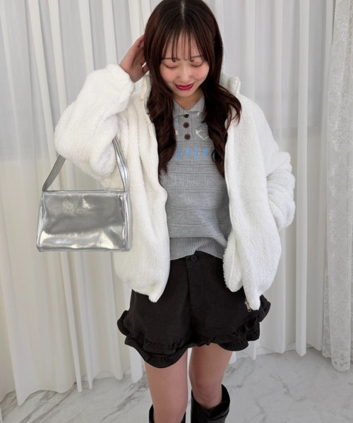 mebole(メボレ)の「フェイクファースタンドカラーショート丈ジャケット(ブルゾン・レディース・ブラック/ブラウン/ホワイト・FREE)」の15枚目の写真
