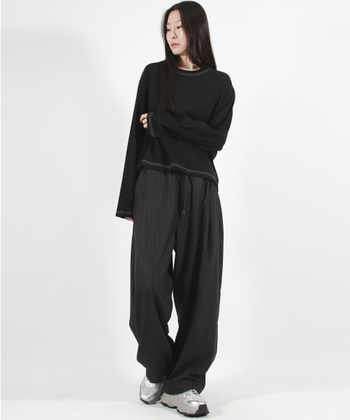 DEMARC(ドゥマーク)の「STRIPE CHICANO WIDE ONE-TUCK PANTS - deep charcoal(スラックス・レディース・その他・MEDIUM/LARGE)」の15枚目の写真