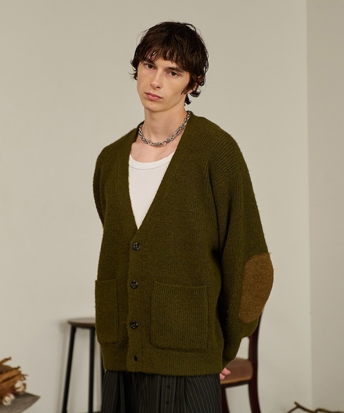 セール】Contrast Elbow Patch Cardigan/コントラストエルボーパッチ