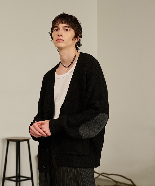セール】Contrast Elbow Patch Cardigan/コントラストエルボーパッチ